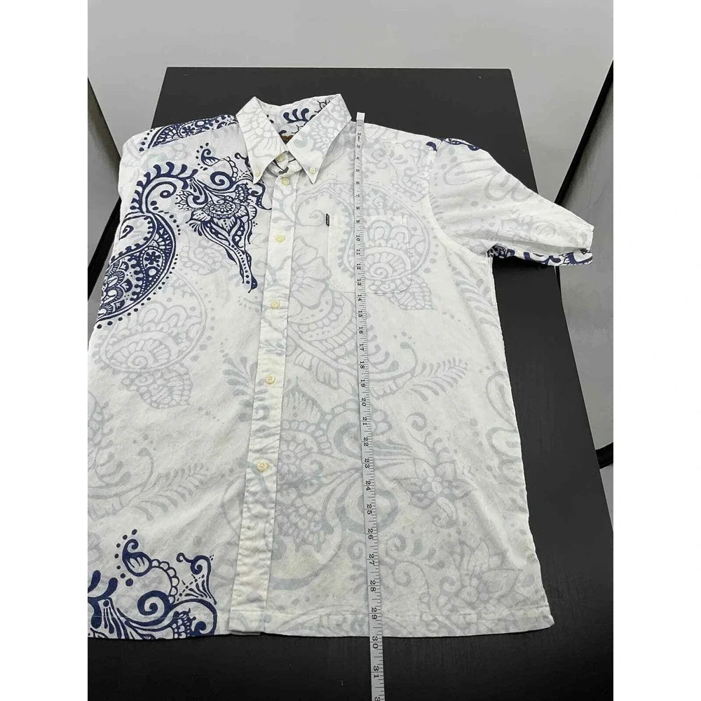 Majun Japan Mens 3L Short Sleeve Paisley Floral Jacquard Button Down Shirt White